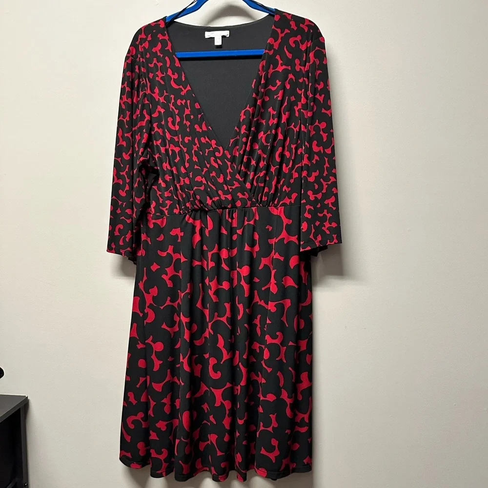 London Times 24W red & black dress - Picture 1 of 3